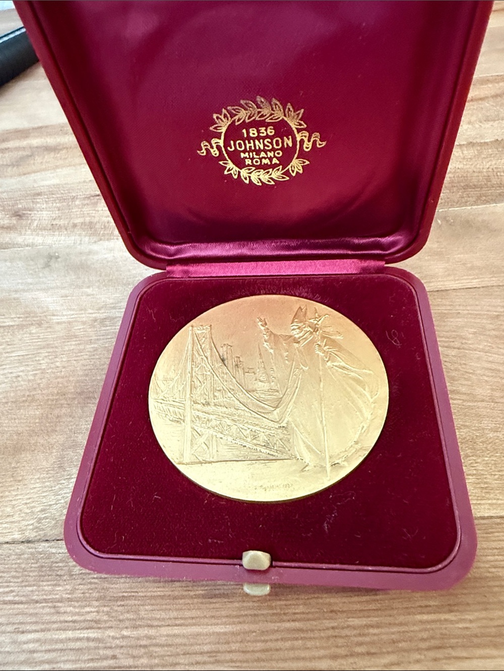 Gold Presentation Medal in Burgundy Case